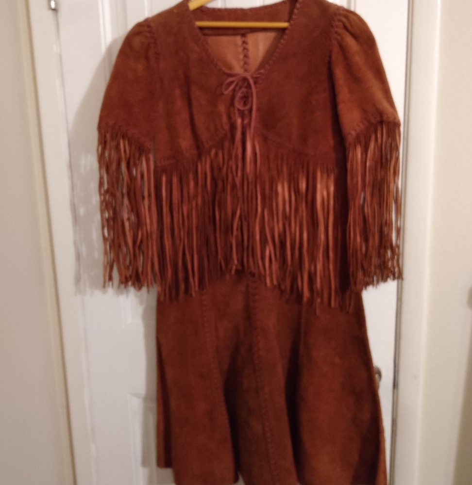 Handmade 100% suede leather dress with Fringe boho/vintage/Native women's sz 6